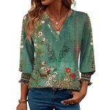 Camiseta Feminina Lomon Com Decote Em V E Manga 3/4, Blusa Casual