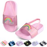 Sandálias Slides Tsukare Toddler Boys Girls, Tamanho 5, Rosa, Arco-íris