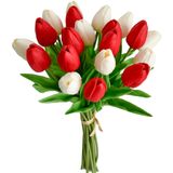 Flores Falsas De Seda De Tulipa Artificial Mandy Em Vermelho E Branco