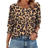 Blusas Xieerduo Plus Size, Manga 3/4, Túnica, Com Estampa De Leopardo