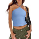 Camiseta Regata Curta Reoria Halter Com Alça Espaguete Feminina Sem Encosto