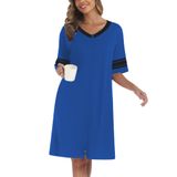 Robe Ekouaer Feminino Com Zíper E Manga Curta, Leve, Azul Royal