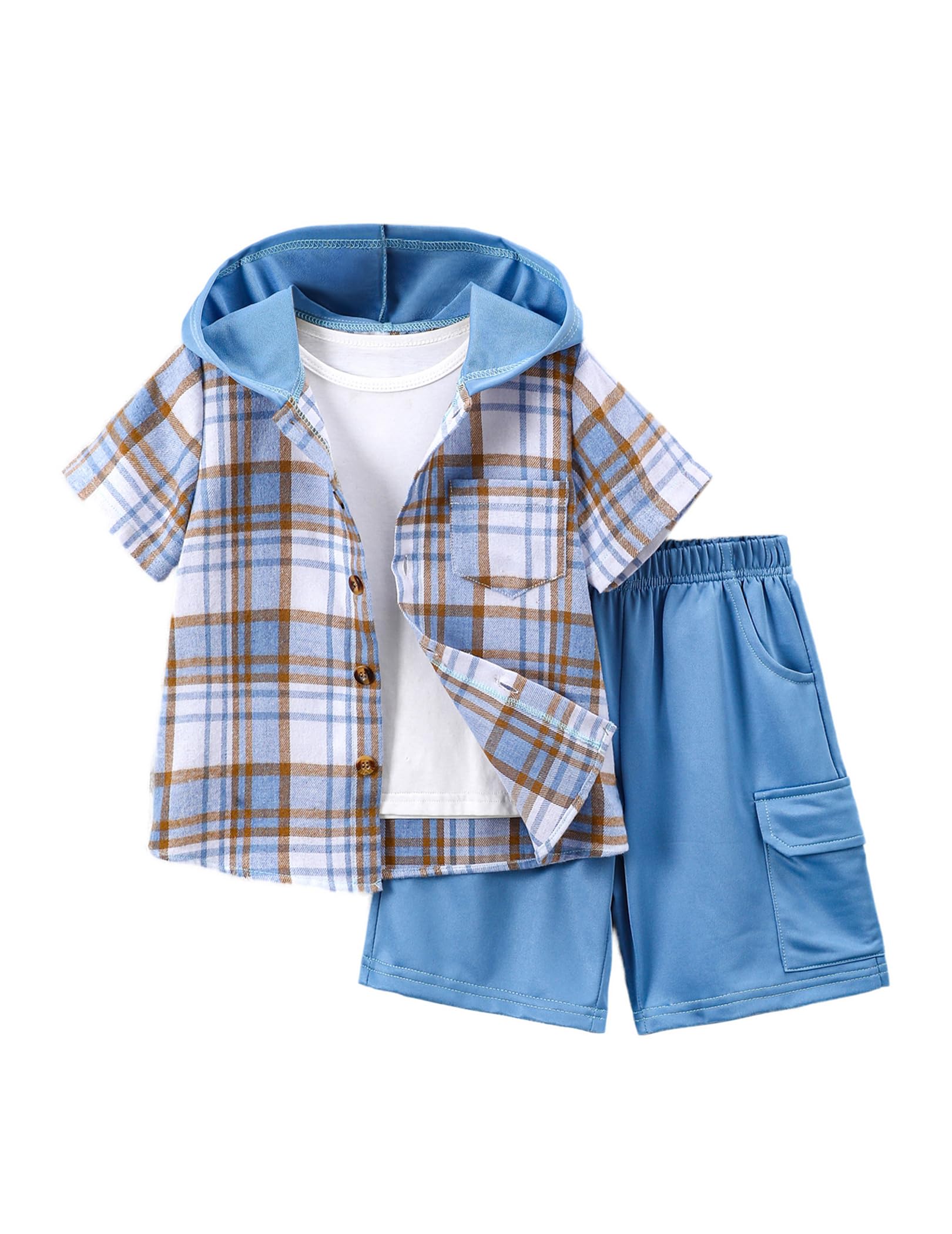 Conjunto De Roupas Fdqin Para Meninos, Tamanho 13-14 Anos, Manga Curta, Azul