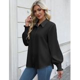 Blusa Feminina Zeagoo Com Botões Preta De Manga Comprida S