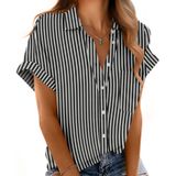 Camisas De Manga Curta Mintreus Para Mulheres Casuais Com Listras Pretas