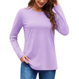 Camisa Feminina Yucolen De Algodão, Manga Comprida, Gola Redonda, Roxa Clara