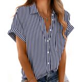 Blusa Mintreus De Manga Curta Feminina Com Botões, Listras Azuis, 2gg