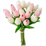 Flores Falsas De Seda Artificial De Tulipa Mandy, 20 Unidades Branca/rosa Claro