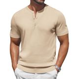 Camisa Henley Coofandy Masculina De Manga Curta, Cáqui Clara De Verão