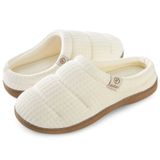 Chinelos Femininos Everfoams Cozy Waffle Memory Foam, Creme, Branco