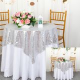 Toalha De Mesa Shinybeauty Silver Sequin 36x36cm Para Festa, 2 Peças