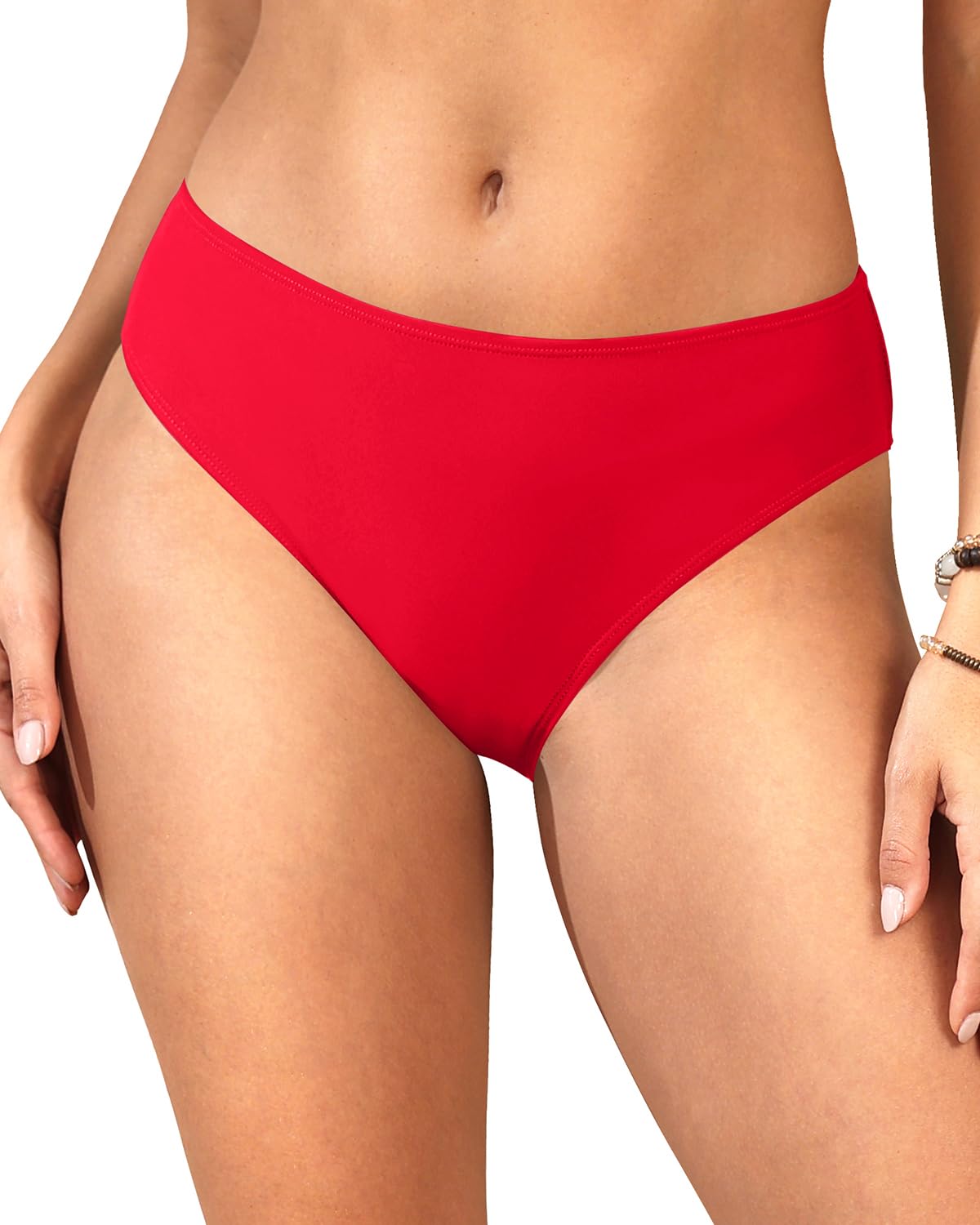 Calças De Biquíni Smart Full Coverage Mid Rise Red Para Mulheres