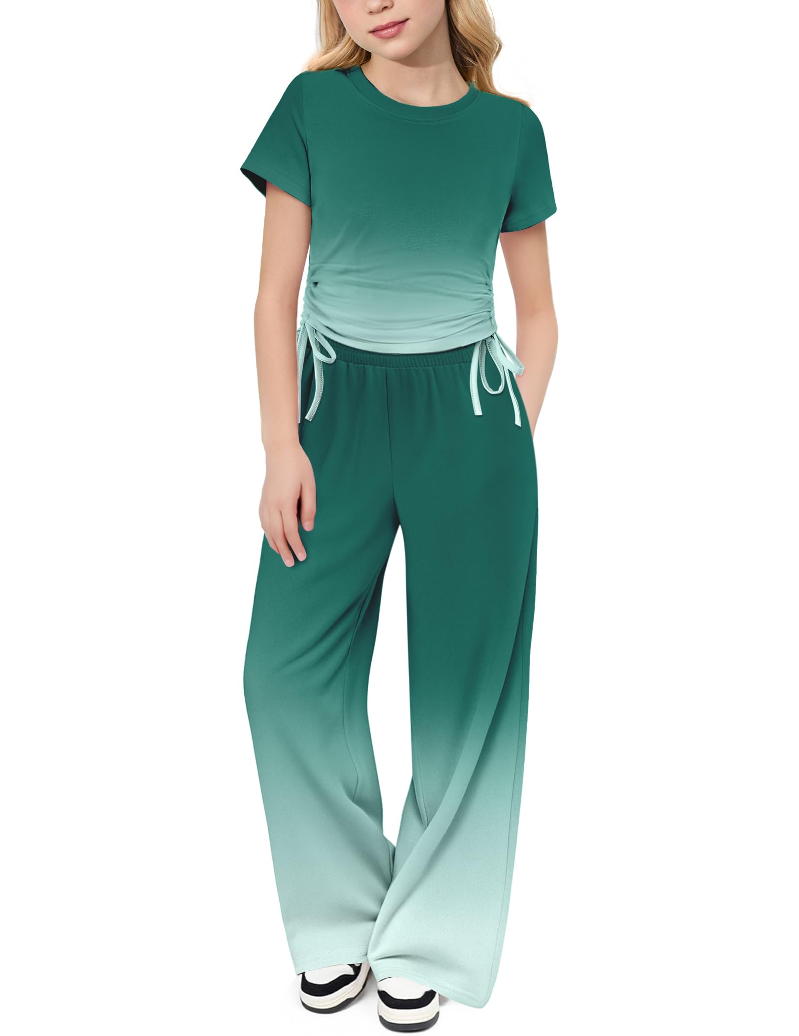 Conjuntos De Calças Femininas Arshiner Tie Dye De 2 Peças, Camisetas De Manga Curta Com Nó Franzido E Calças Largas, Roupas Infantis De Verão