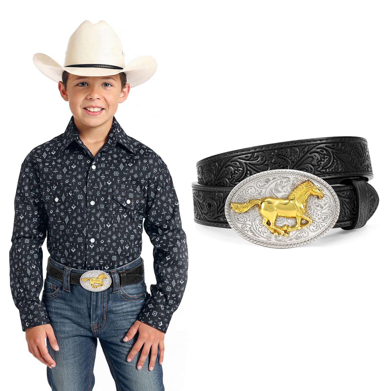 Couro Genuíno Em Relevo Western Belt Jkeemi Kids Para Crianças