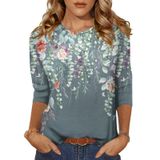 Camiseta Feminina Zeagoo, Manga 3/4, Estampa De Folhas, Gola Redonda