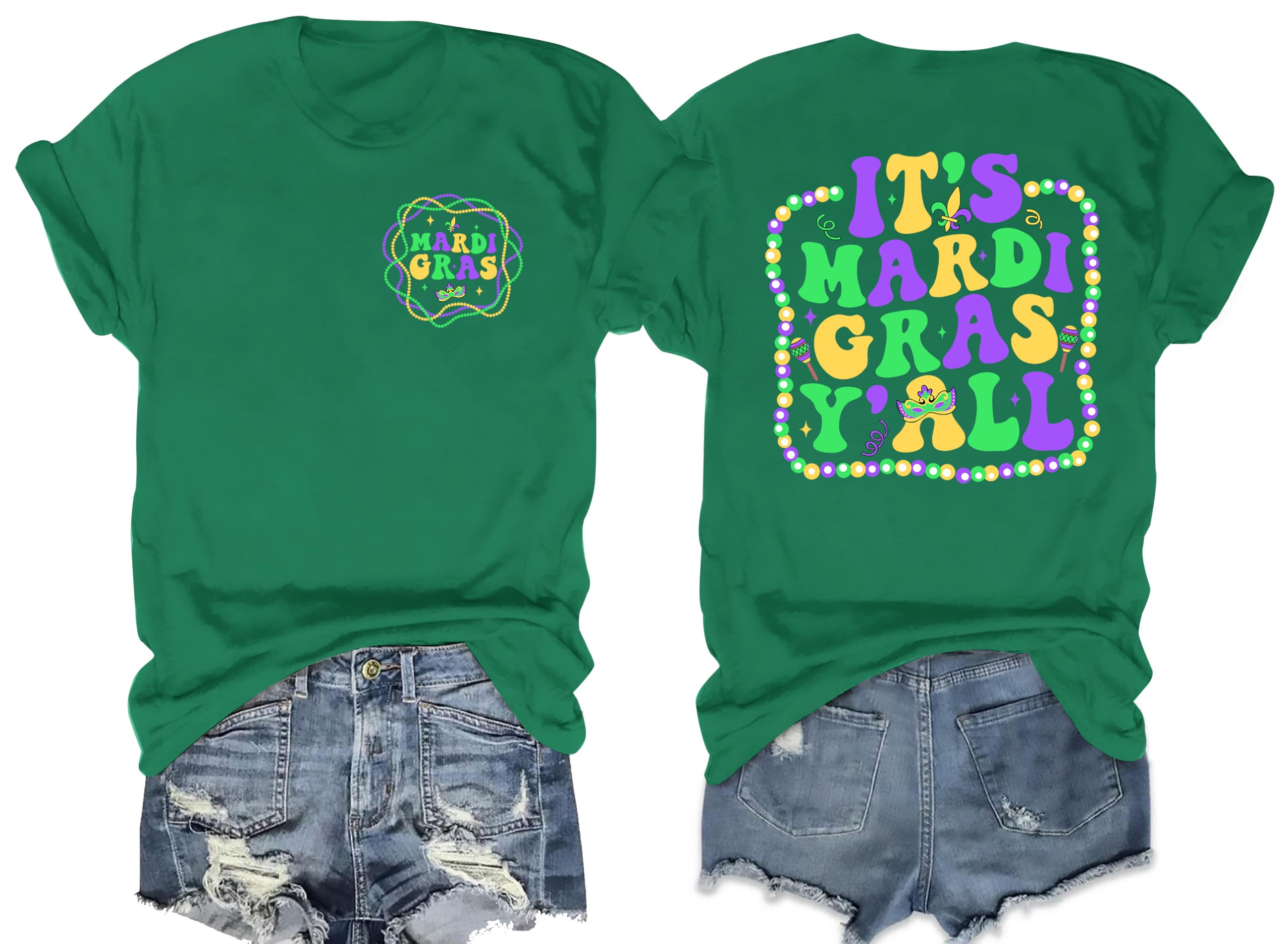 Camiseta Zylkor Mardi Gras Era Para Mulheres Verde De Manga Curta