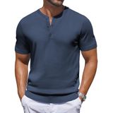 Camiseta Masculina Coofandy De Malha Henley De Manga Curta Azul Marinho