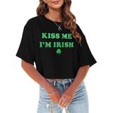 Camiseta Crop Top Do Dia De São Patrício Feminina Kiss Me I&#39;m Irish