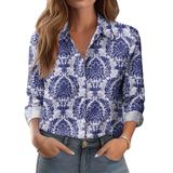 Blusa Zeagoo Button Down Loose Fit Floral Feminina De Manga Comprida