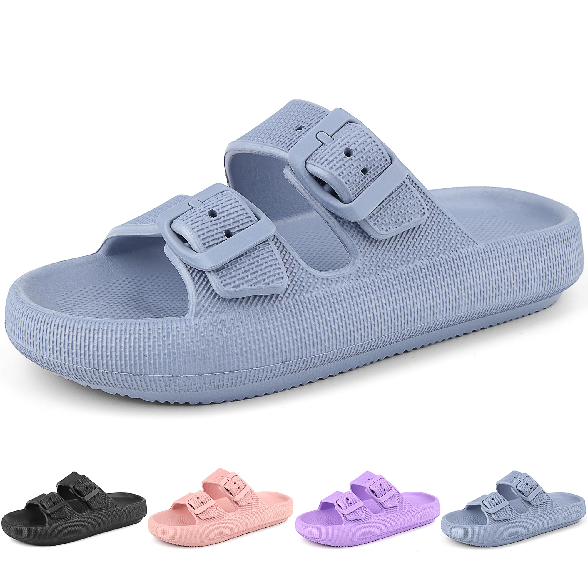 Sandálias Lanivic Kids Cloud Slides Double Fivela Azul Tamanho 6