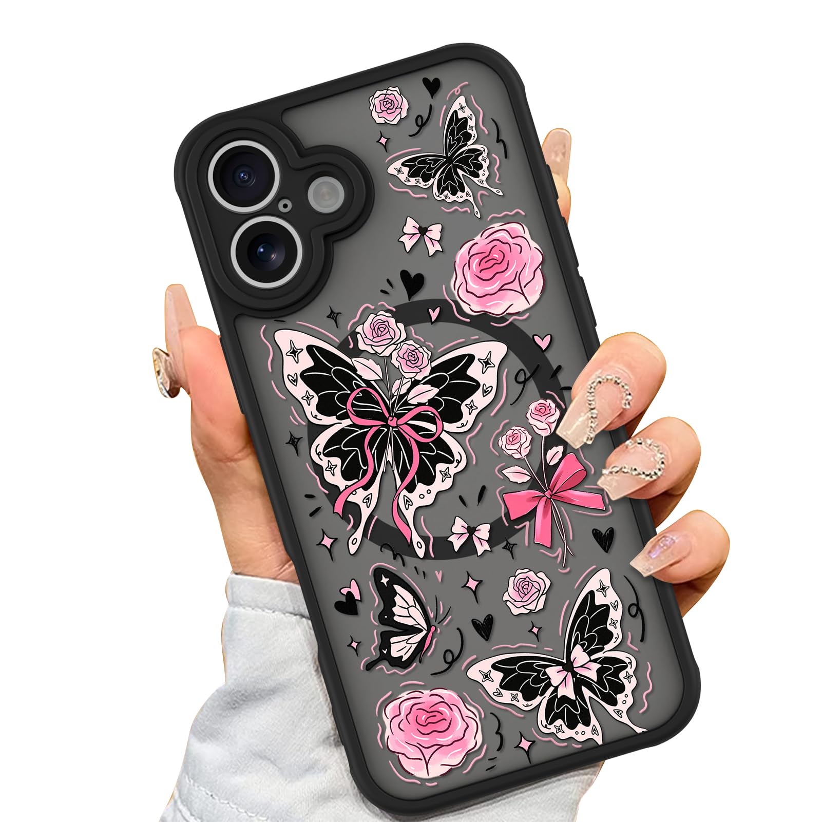 Capa De Telefone Aigomara Para Iphone 16 Com Magsafe Butterfly Pink