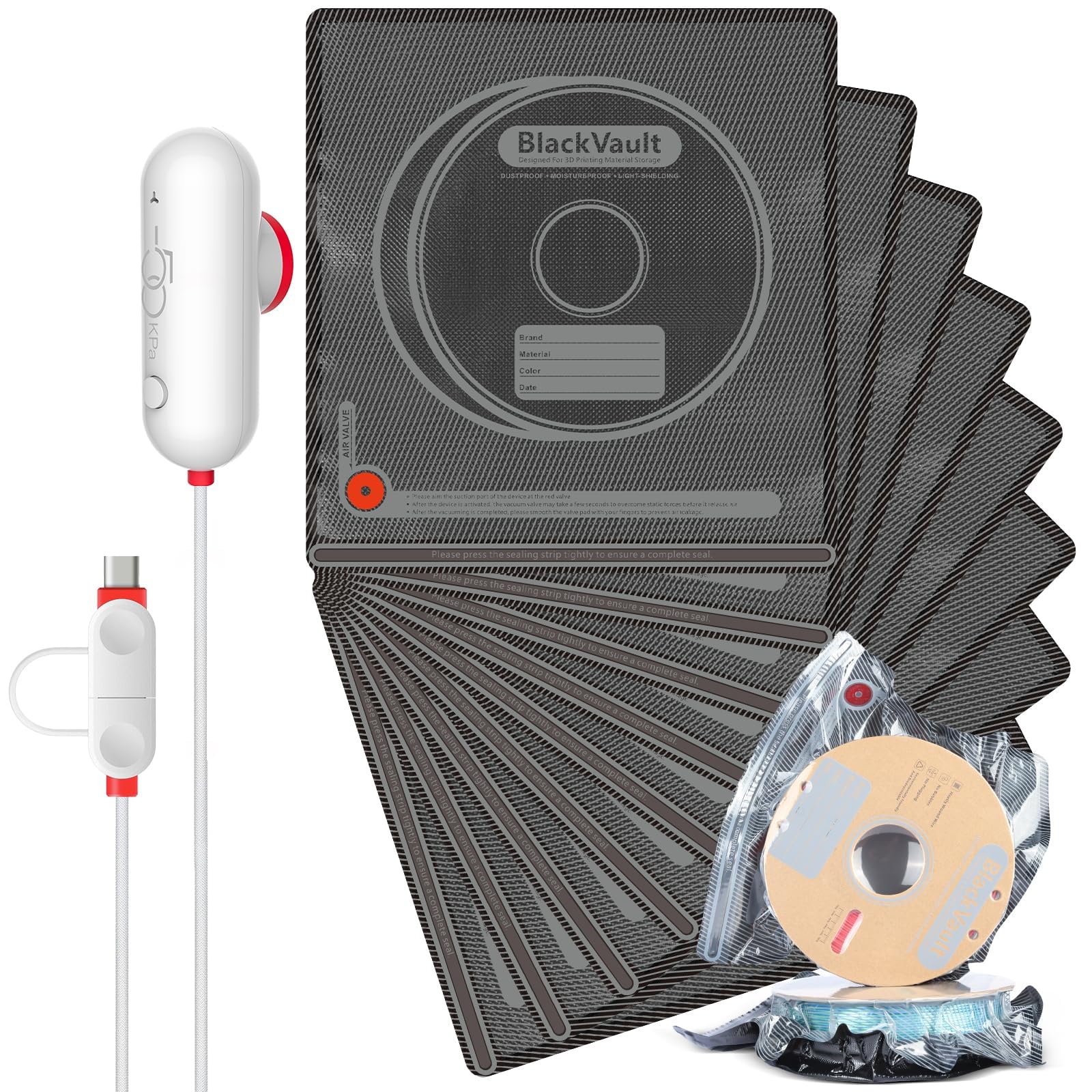 Sacos De Armazenamento A Vácuo Vacbird Filament Com Bomba Usb, Pacote Com 10