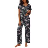 Conjunto De Pijamas Ekouaer, Blusa Feminina De Manga Curta, Calça Comprida, Preta