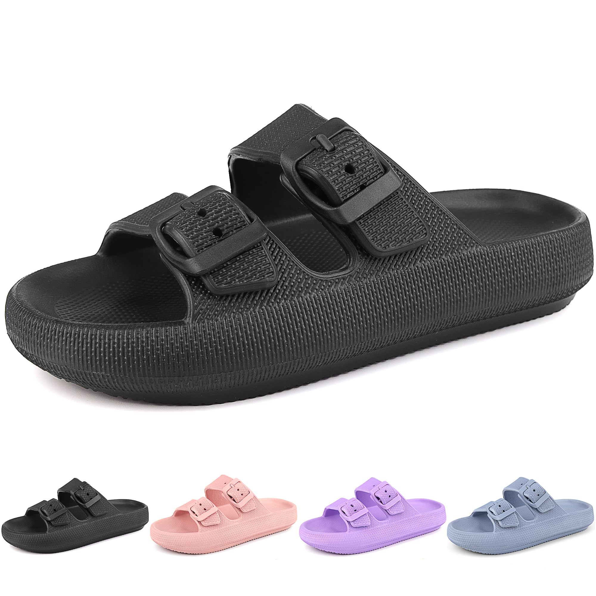 Sandálias Lanivic Kids Cloud Slides Com Fivela Dupla Pretas 1