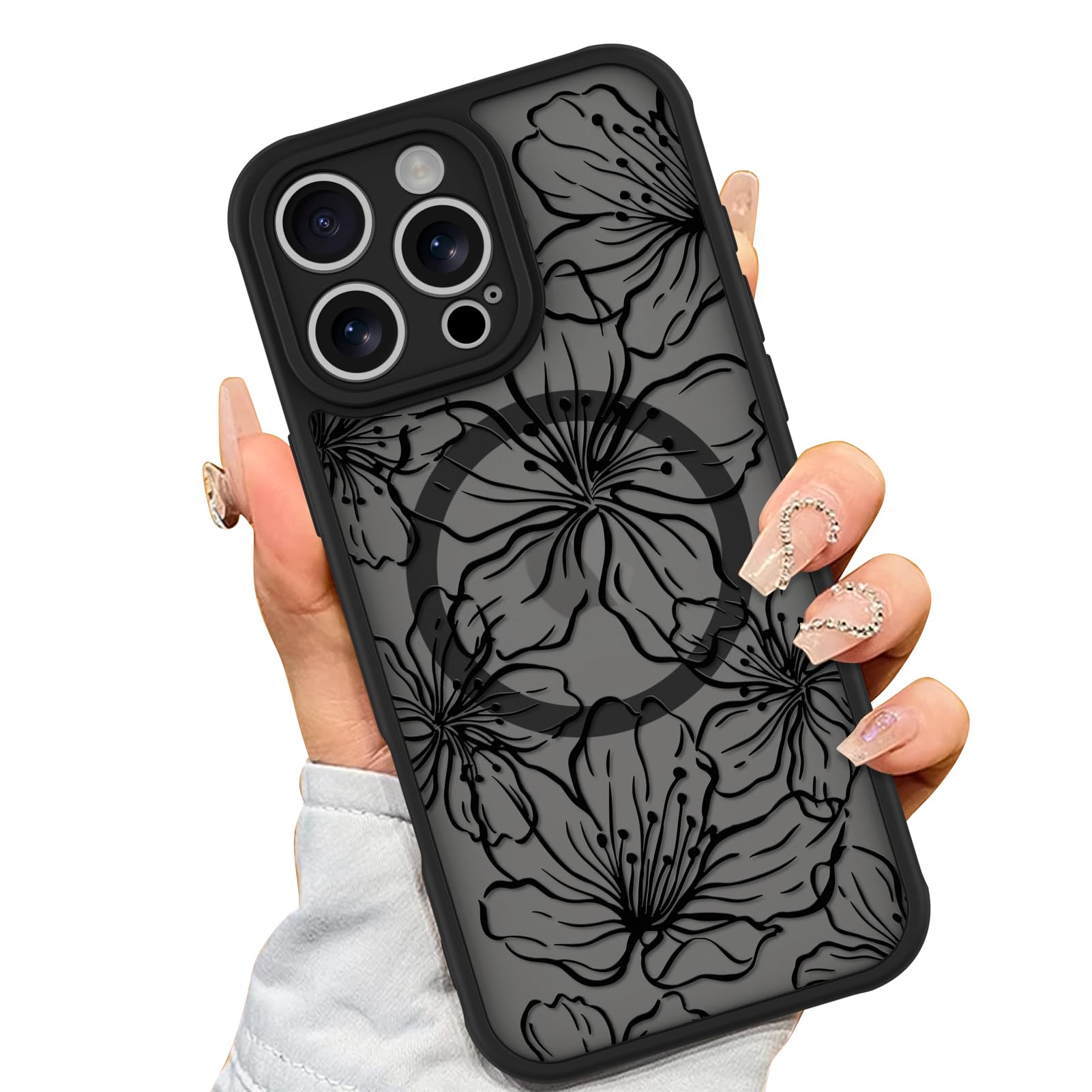 Capa De Telefone Aigomara Para Iphone 16 Pro Max Com Flores Magsafe