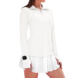 Camisa De Caminhada Feminina Ieccp, Manga Comprida, 1/4, Zíper, Com Proteção Solar, Branca