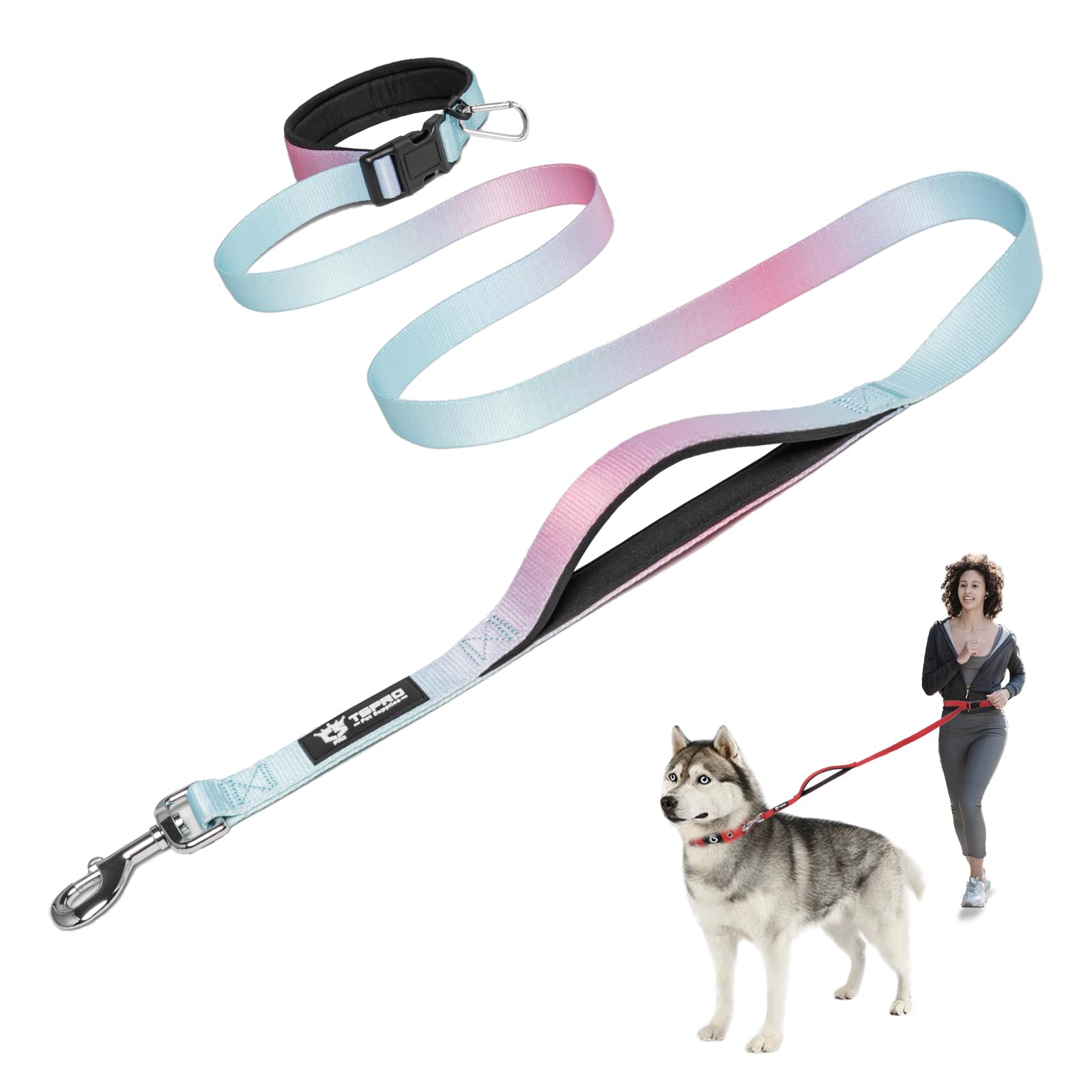 Coleira De Cachorro Hands Free Tspro Para Cães De Médio A Grande Porte, Azul-rosa