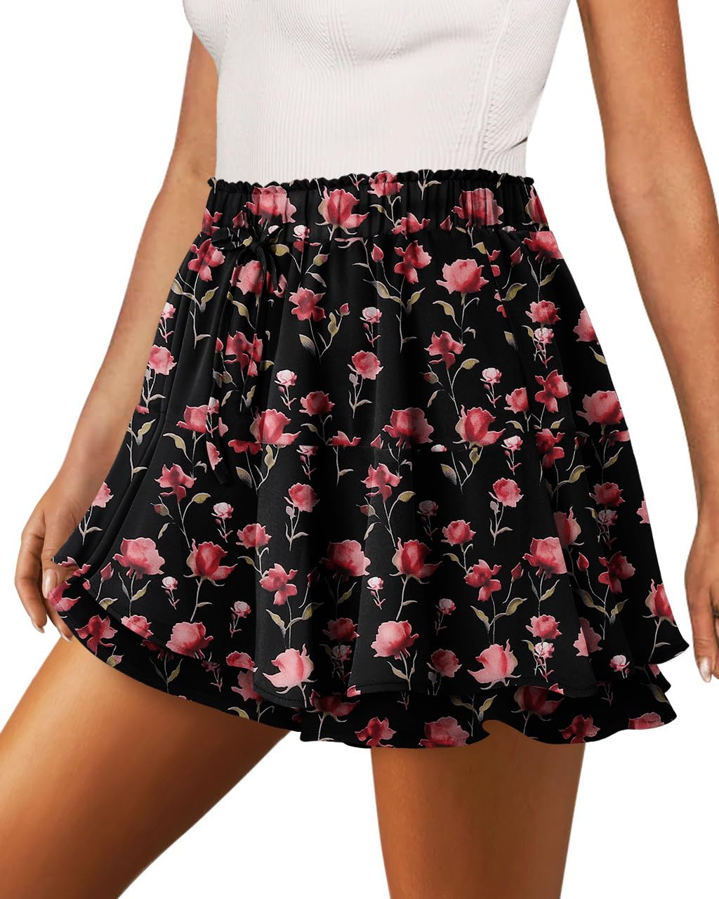 Shorts Onlypuff Flowy Chiffon Ruffle Skorts Red Bud Para Mulheres