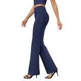 Calças Sociais Femininas Com Corte De Botas Dlooda Business Casual Azul Marinho