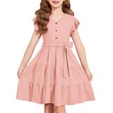 Vestido Arshiner Para Meninas, Manga Curta, Verão, Decote Em V, 11-12 Anos