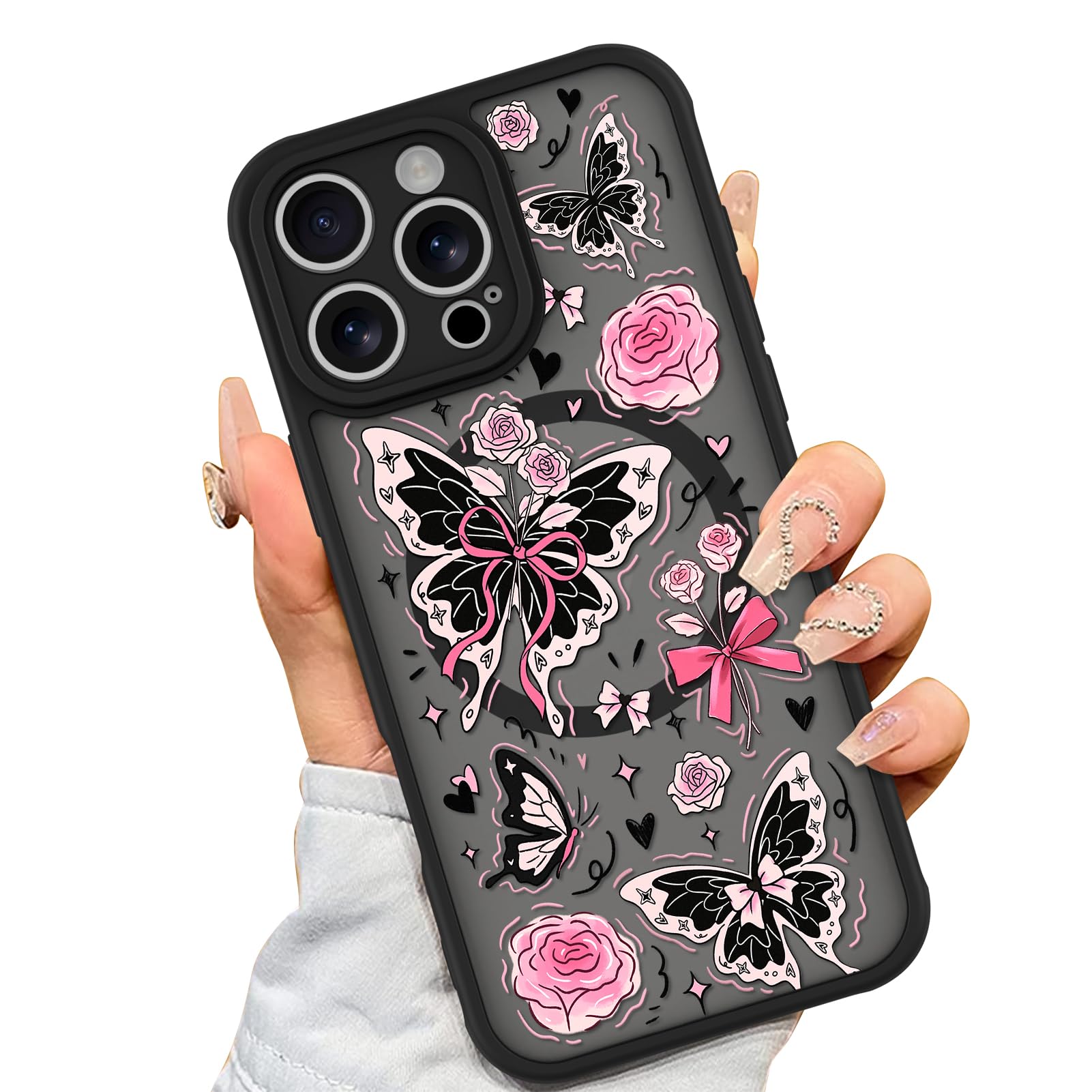 Capa De Telefone Aigomara Para Iphone 16 Pro Com Magsafe Butterfly Pink