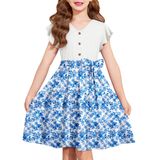 Vestido Arshiner Para Meninas, Manga Curta, Verão, Decote Em V, 7-8 Anos