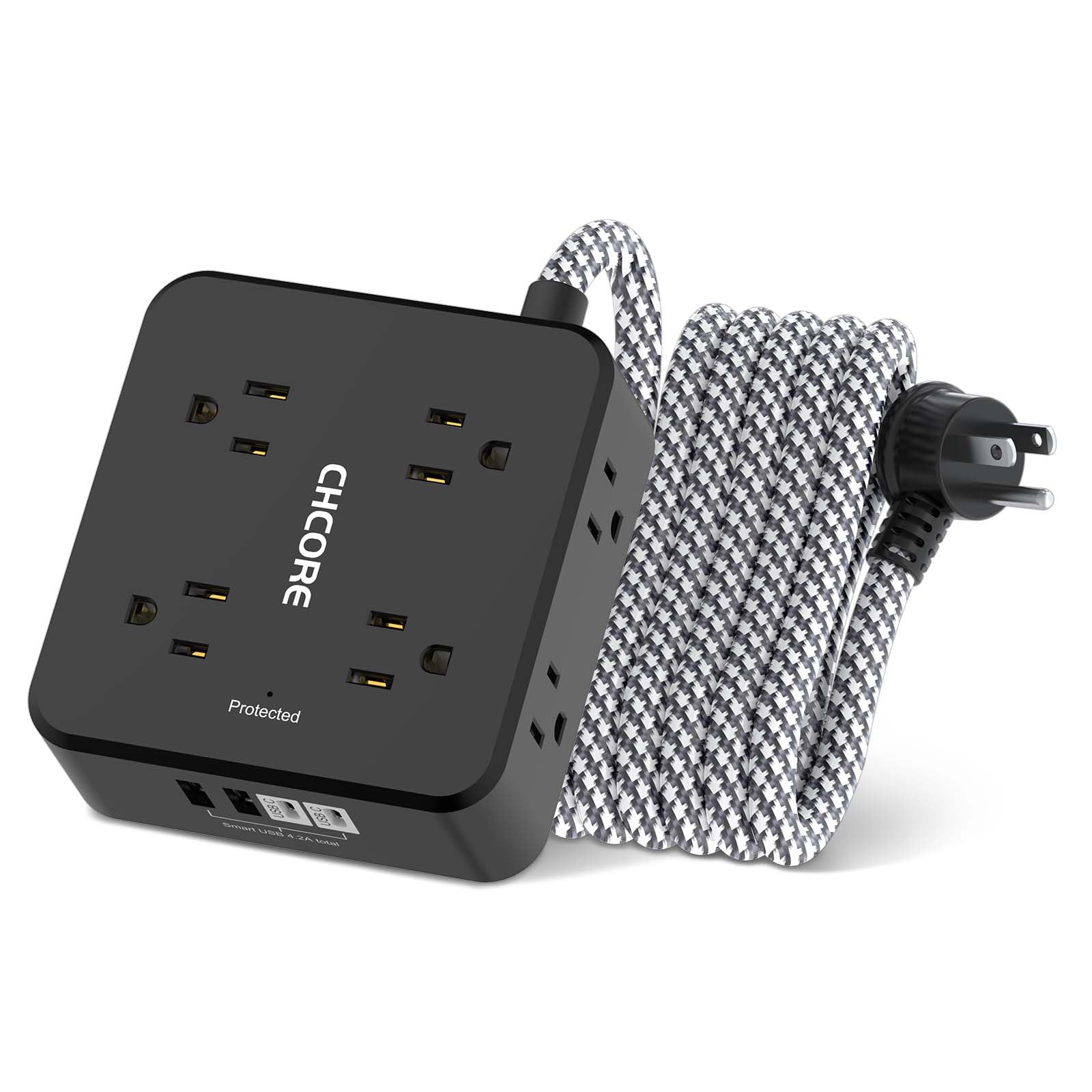 Protetor De Sobretensão Power Strip Chcore De 10 Pés Com 8 Tomadas E 4 Usb