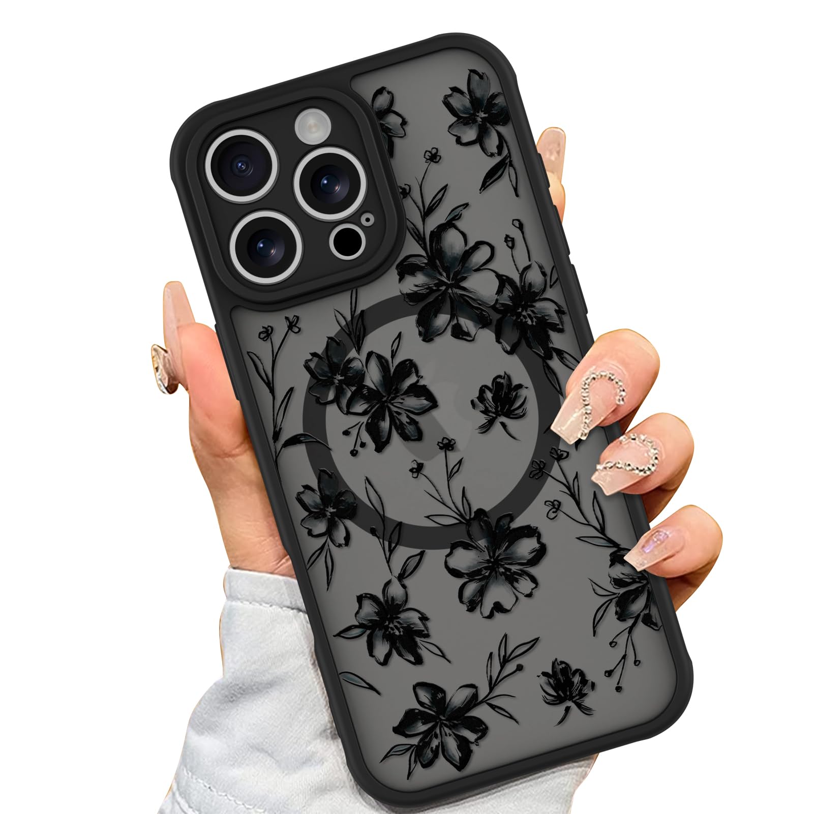 Capa De Telefone Aigomara Para Iphone 16 Pro Max Com Flor De Tinta Magsafe