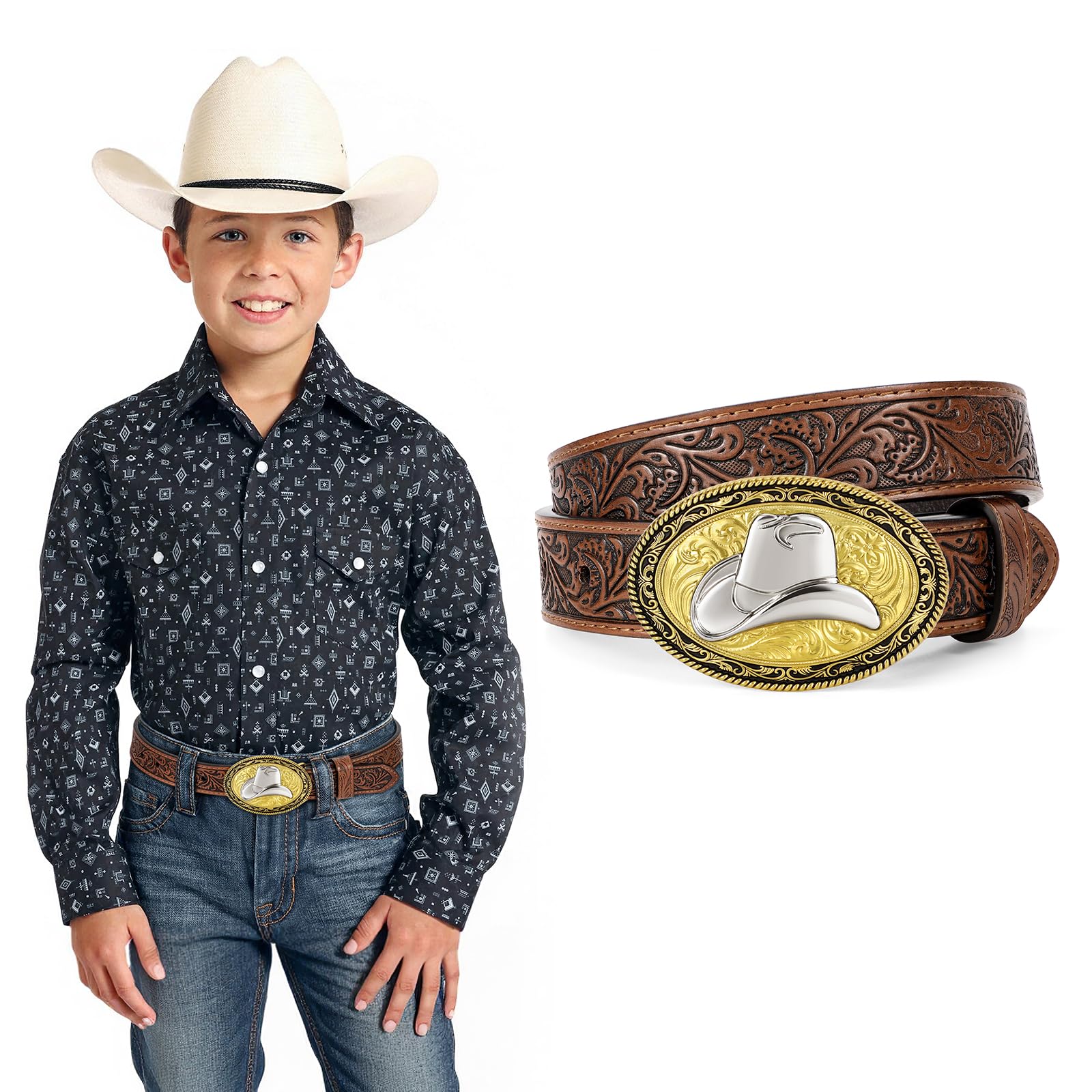 Western Belt Jkeemi Kids Em Couro Genuíno Estampado Unissex