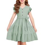 Vestido Arshiner Para Meninas, Manga Curta, Verão, Decote Em V, 5-6 Anos