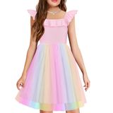 Vestido Arshiner Para Meninas, Manga Com Babados, Primavera, Arco-íris, Tule