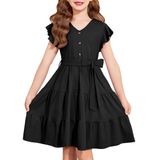 Vestido Arshiner Para Meninas, Manga Curta, Verão, Decote Em V, 10-11 Anos