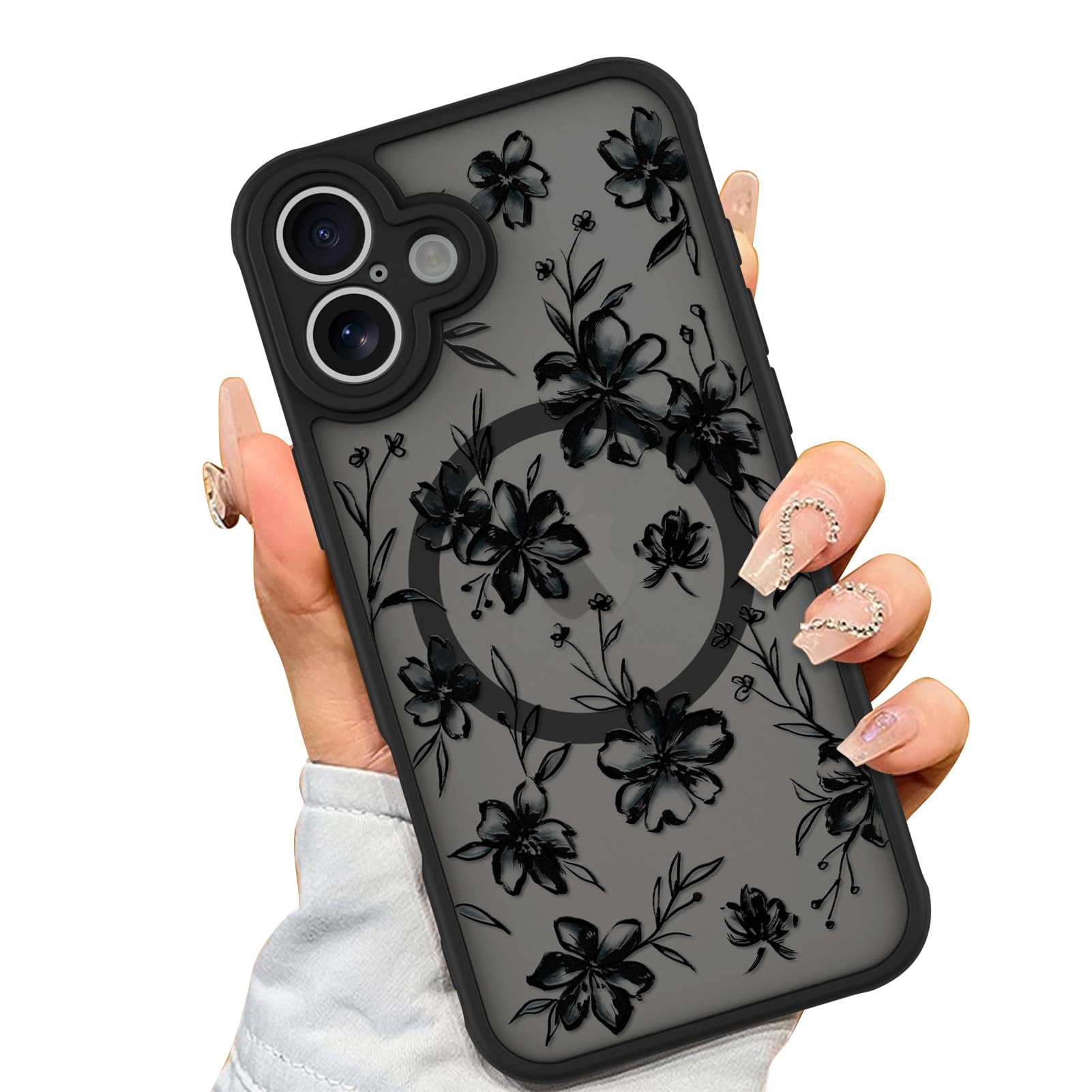Capa De Telefone Aigomara Para Iphone 16 Com Design De Flores De Tinta Magsafe