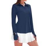 Camisa De Caminhada Feminina Ieccp De Manga Comprida Com Zíper 1/4, Proteção Solar, Azul Marinho