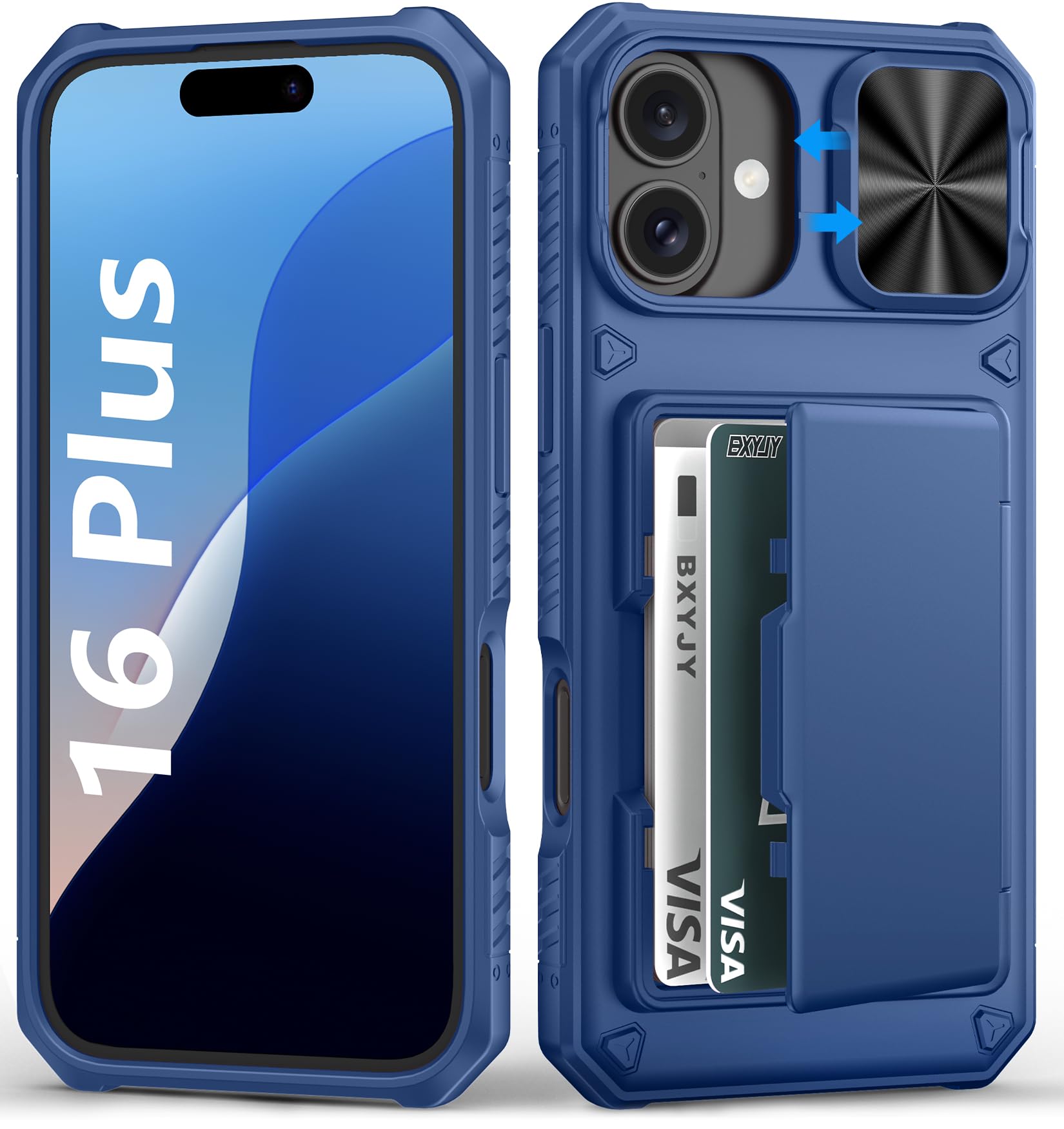 Capa De Telefone Bxyjy Para Iphone 16 Plus Com Suporte De Cartão Azul