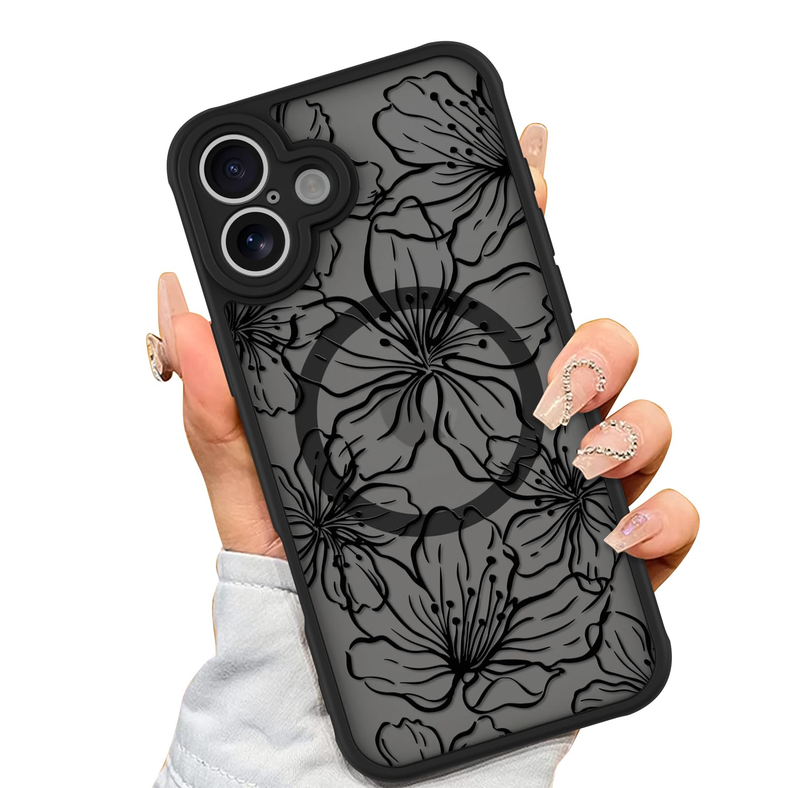 Capa De Telefone Aigomara Para Iphone 16 Plus Com Flores Magsafe