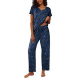 Conjunto De Pijamas Ekouaer, Blusa Feminina De Manga Curta, Calça Comprida, Azul