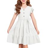 Vestido Arshiner Para Meninas, Manga Curta, Verão, Decote Em V, 11-12 Anos
