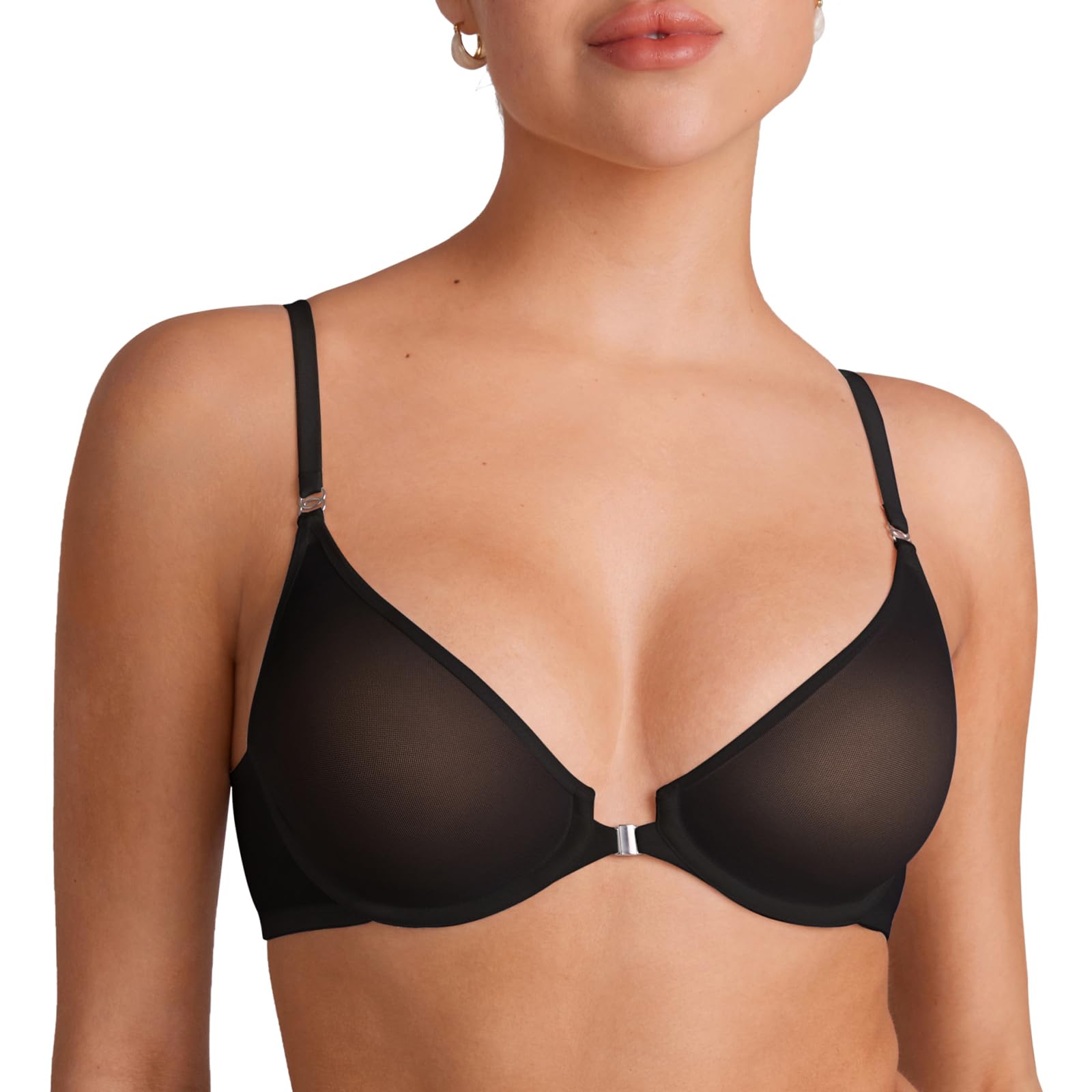 Sutiã Inlyric Cosnufy Sheer Com Fecho Frontal Semi-preto 38e Feminino