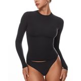 Camiseta Feminina Inlyric De Manga Comprida Com Gola Redonda Preta